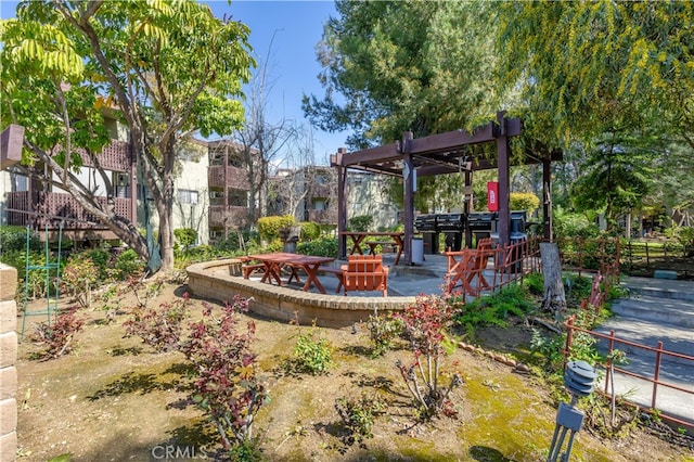 view of yard featuring a patio and a pergola