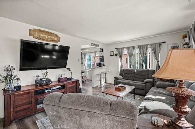 living area with dark wood finished floors