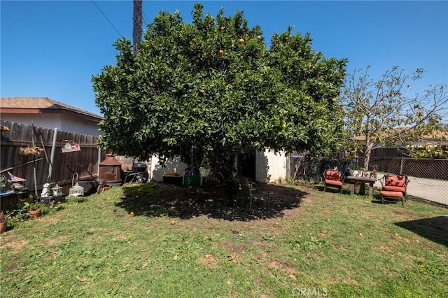 view of yard with a fenced backyard