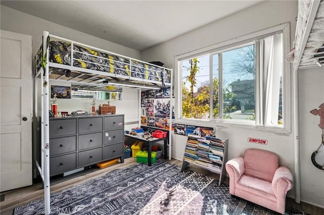 bedroom featuring multiple windows and wood finished floors