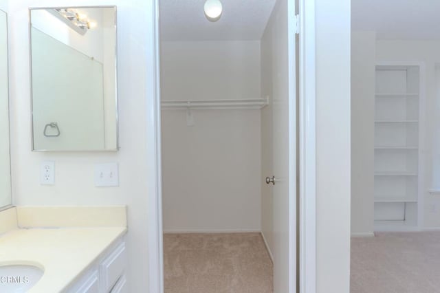 bathroom with vanity and a spacious closet