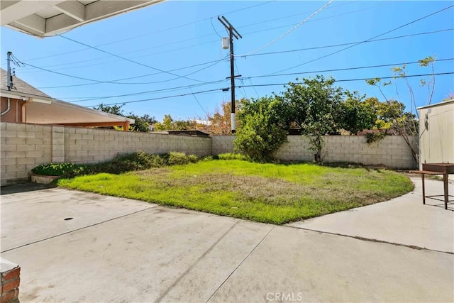 view of yard with a patio and a fenced backyard