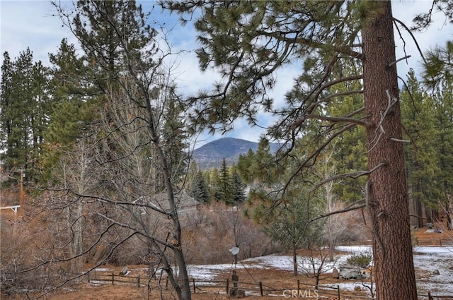 property view of mountains featuring a wooded view