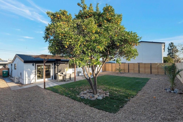 view of yard with a patio area and a fenced backyard