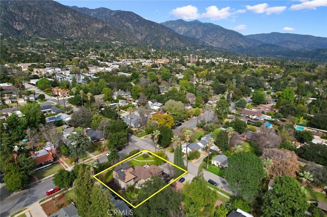 aerial view with a residential view and a mountain view