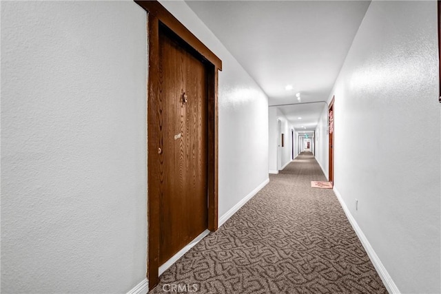 hallway with baseboards and carpet floors