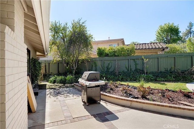 view of patio / terrace with area for grilling and a fenced backyard