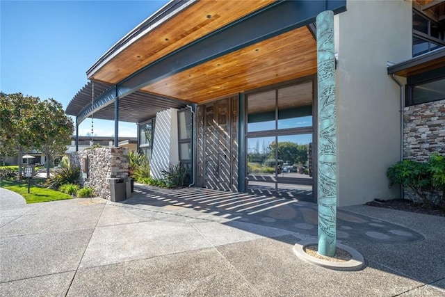 exterior space with stucco siding