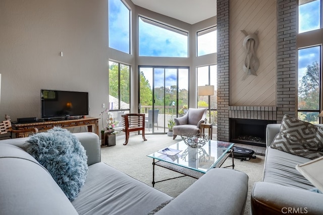27578 Lene, Mission Viejo, CA 92692 - living area with carpet, a towering ceiling, and a fireplace