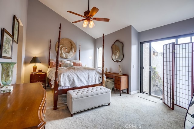 27578 Lene, Mission Viejo, CA 92692 - bedroom featuring access to outside, lofted ceiling, carpet floors, baseboards, and ceiling fan
