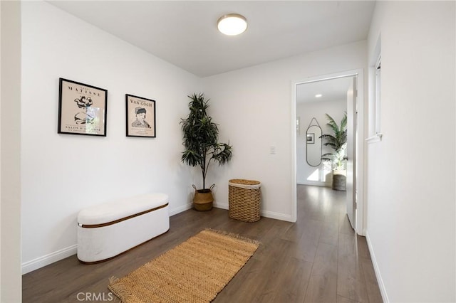 hall featuring baseboards and wood finished floors