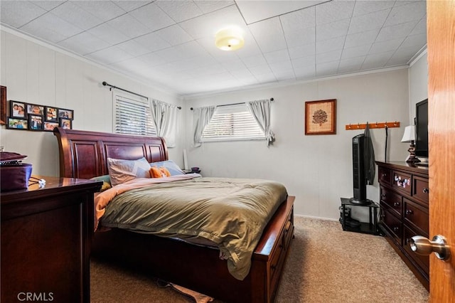 bedroom featuring carpet and ornamental molding