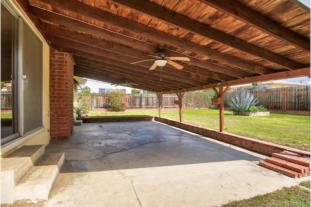 view of patio / terrace featuring a fenced backyard and ceiling fan