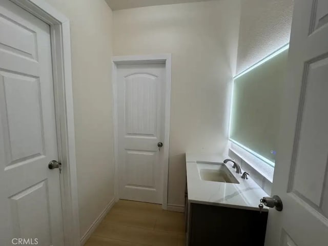 bathroom with vanity and wood finished floors