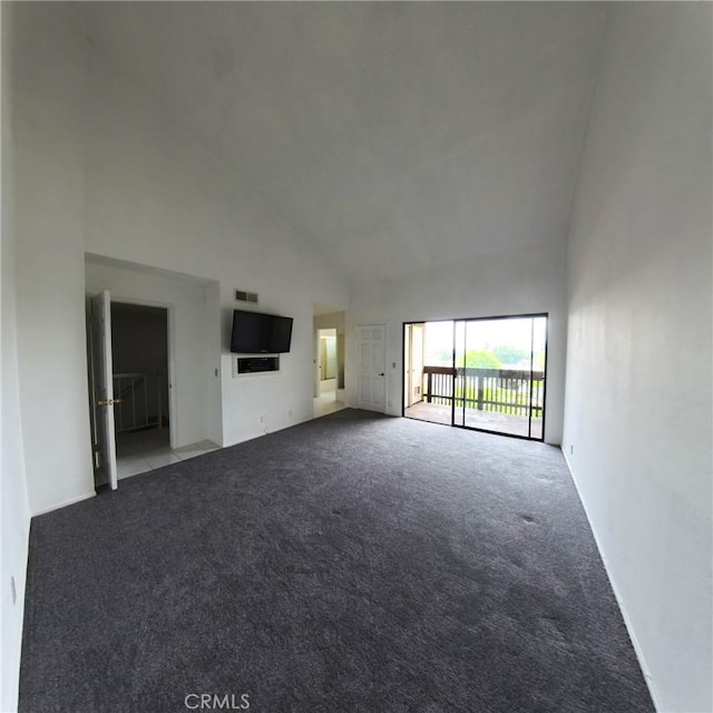 504 Jay Ct, Montebello, CA 90640 - unfurnished living room featuring high vaulted ceiling, carpet, and baseboards