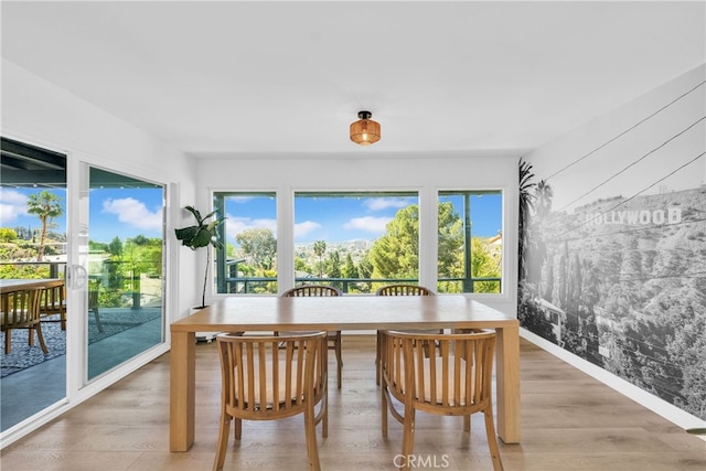 dining space with light wood-style flooring and plenty of natural light