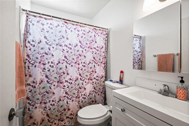 full bathroom featuring vanity, toilet, and a shower with curtain