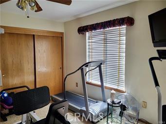 exercise room featuring a wealth of natural light and ceiling fan