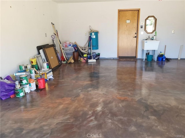 garage featuring water heater