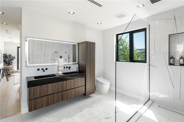 10943 Pickford Way, Culver City, CA 90230 - full bathroom featuring vanity, walk in shower, and toilet