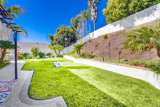 view of yard featuring a fenced backyard