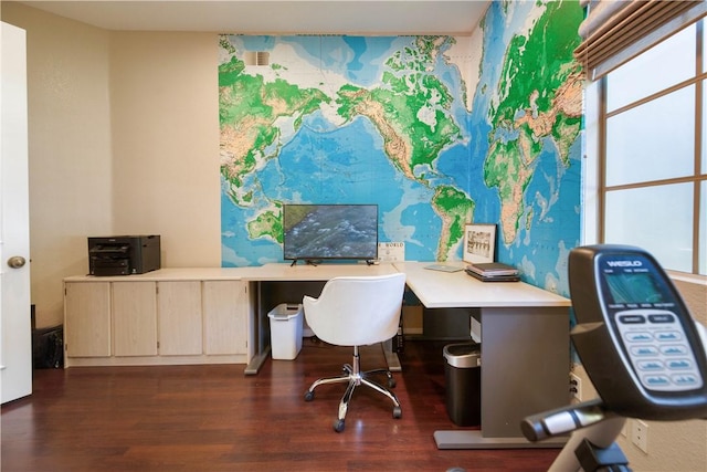 office area with dark wood finished floors