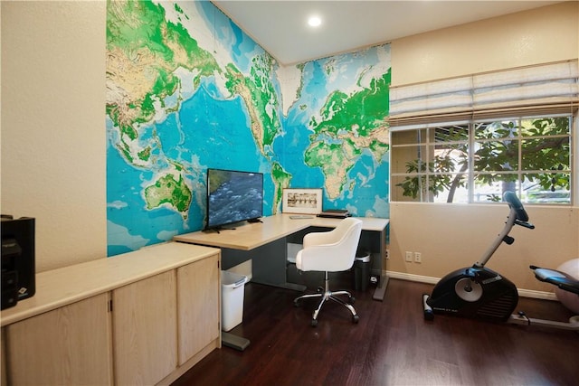 home office featuring dark wood finished floors