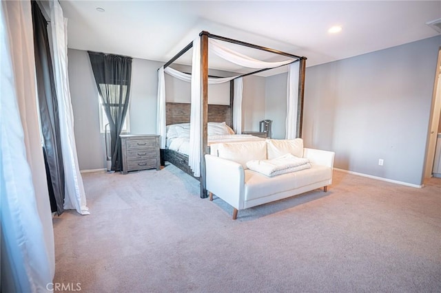 unfurnished bedroom featuring recessed lighting, carpet, and baseboards