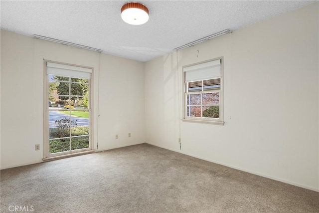 unfurnished room featuring a textured ceiling and carpet floors