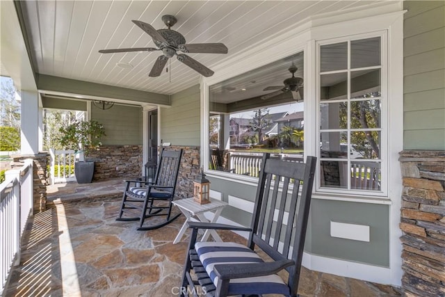 view of patio / terrace with covered porch and ceiling fan