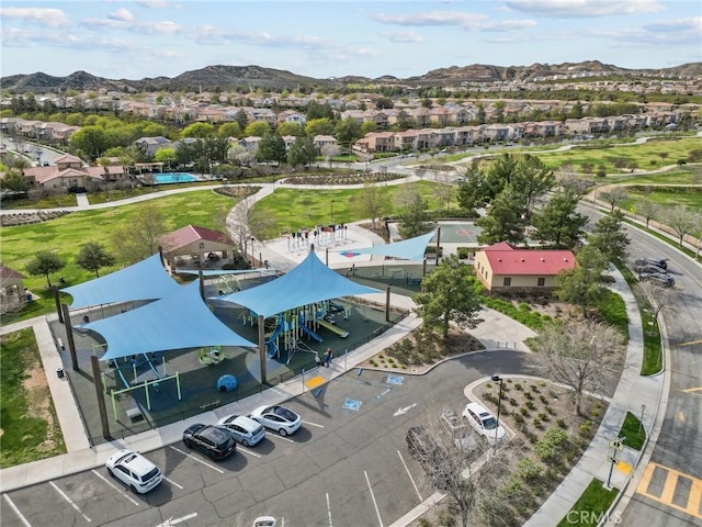 drone / aerial view with a mountain view and a residential view