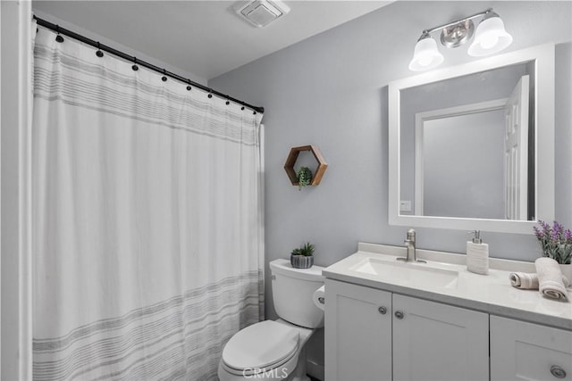 full bath featuring visible vents, toilet, and vanity