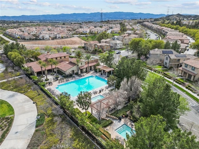 aerial view featuring a residential view and a mountain view