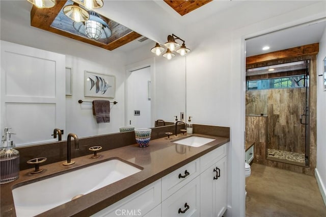 27151 Mission Hills Dr, San Juan Capistrano, CA 92675 - bathroom with a shower stall, toilet, and double vanity