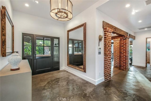 27151 Mission Hills Dr, San Juan Capistrano, CA 92675 - foyer featuring finished concrete flooring, baseboards, recessed lighting, and a chandelier