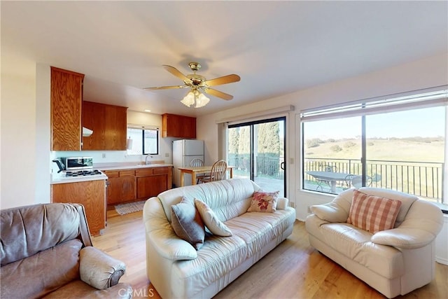 2139 Verde Canyon Rd, Arroyo Grande, CA 93420 - living room with light wood finished floors and a ceiling fan