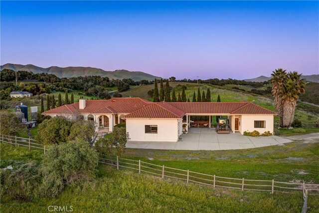 2139 Verde Canyon Rd, Arroyo Grande, CA 93420 - view of front facade with a tiled roof, a patio area, and a mountain view