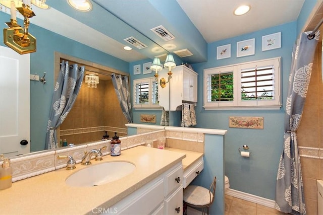 full bath featuring visible vents, a healthy amount of sunlight, and tile patterned flooring