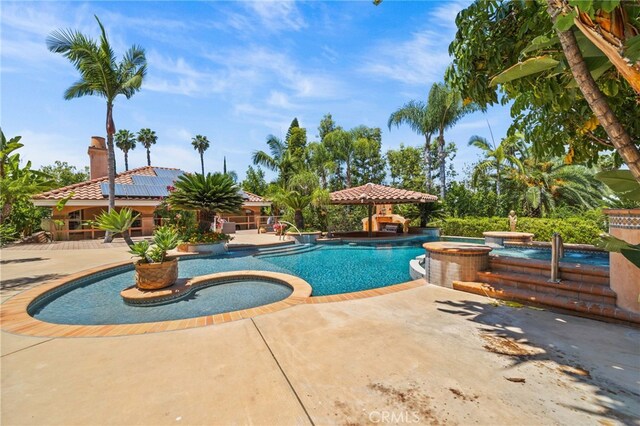 805 E Chase Dr, Corona, CA 92881 - view of swimming pool featuring a gazebo, a patio area, and a pool with connected hot tub