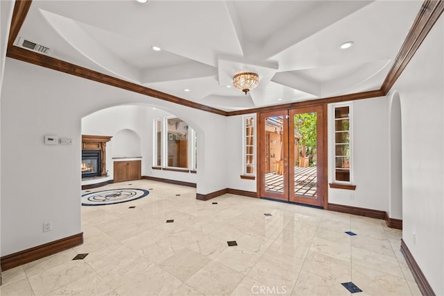 805 E Chase Dr, Corona, CA 92881 - foyer with visible vents, marble finish floor, baseboards, french doors, and arched walkways