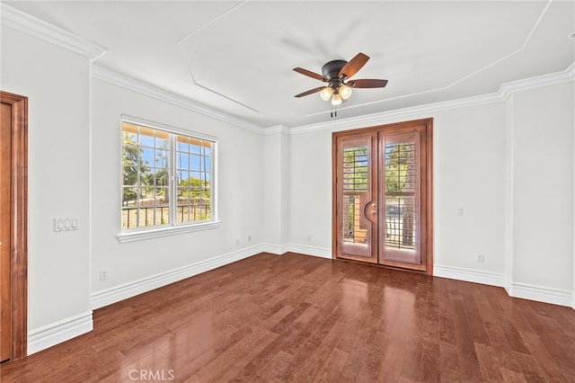 805 E Chase Dr, Corona, CA 92881 - spare room featuring crown molding, ceiling fan, baseboards, and wood finished floors