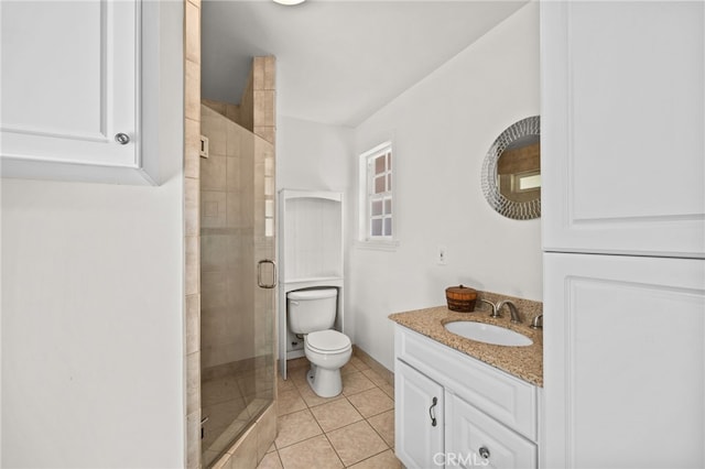 805 E Chase Dr, Corona, CA 92881 - bathroom with vanity, tile patterned floors, toilet, and a shower stall