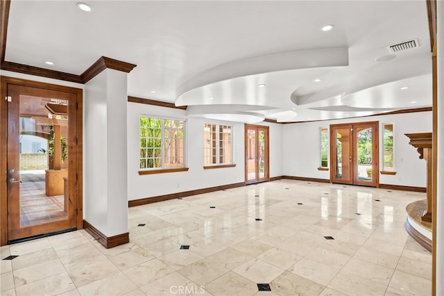 805 E Chase Dr, Corona, CA 92881 - entryway with baseboards, ornamental molding, recessed lighting, and visible vents