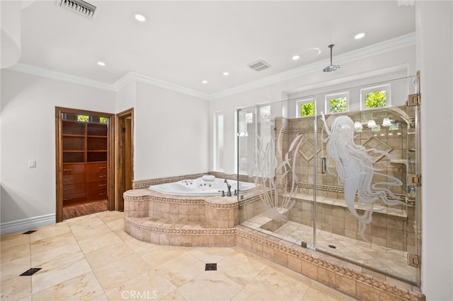 805 E Chase Dr, Corona, CA 92881 - full bath featuring a shower stall, a garden tub, recessed lighting, and visible vents