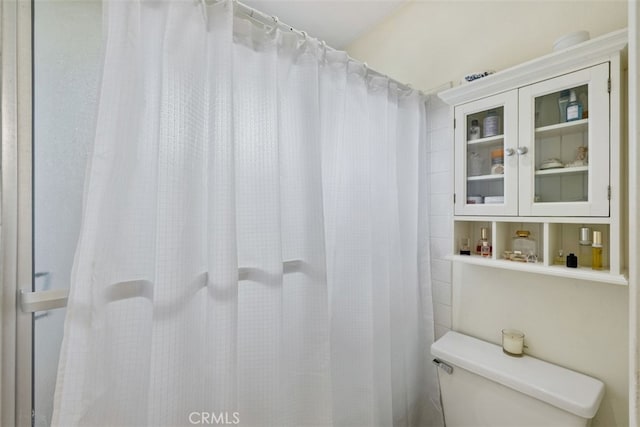 bathroom featuring toilet and a shower with curtain