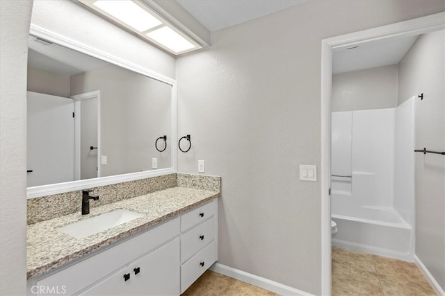 bathroom with tile patterned floors, visible vents, vanity, and baseboards