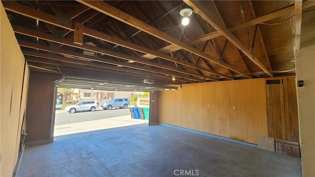 garage with wooden walls