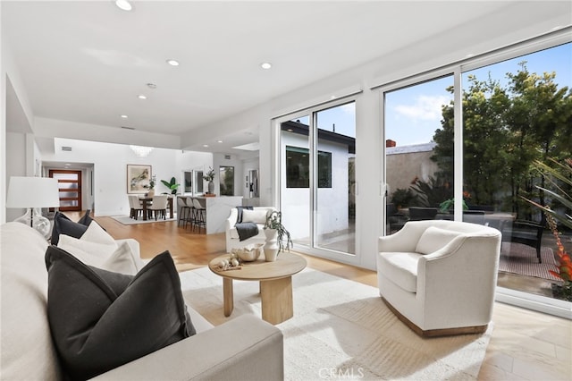 living area with recessed lighting