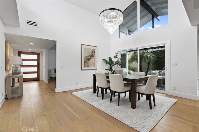 dining space with visible vents, plenty of natural light, and light wood-style floors