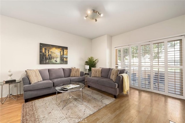 living room featuring light wood-style flooring